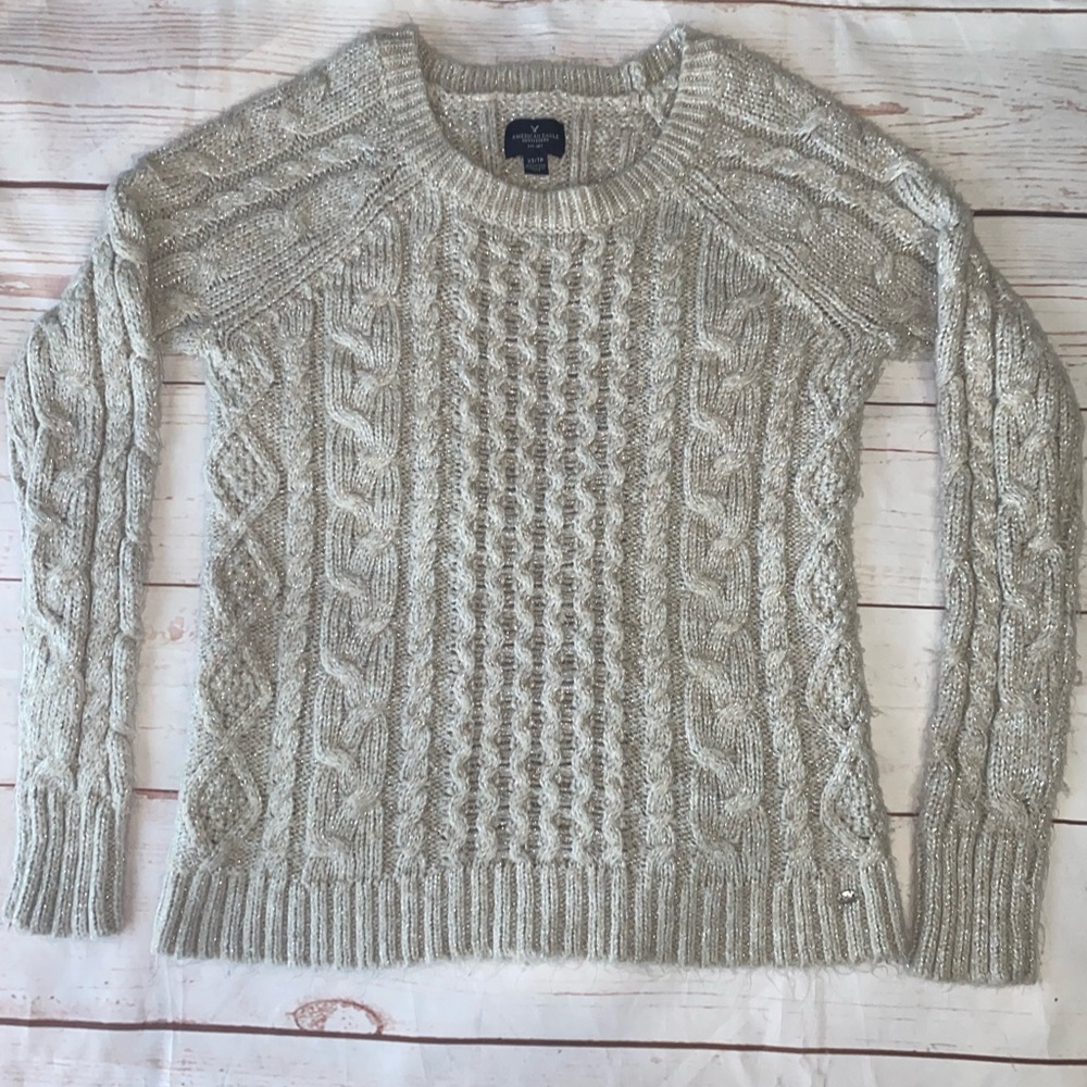 AMERICAN EAGLE CABLE KNIT SWEATER TAN/TAUPE WOMENS SIZE XS